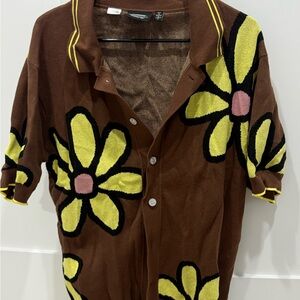 Brown Floral Button-Up Shirt